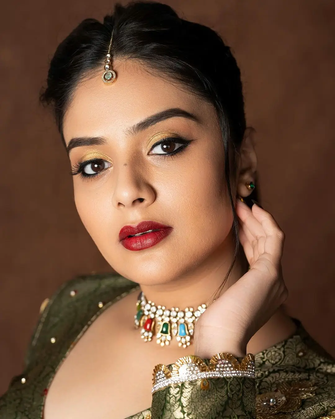 ETV Actress Sreemukhi in Green Lehenga Choli